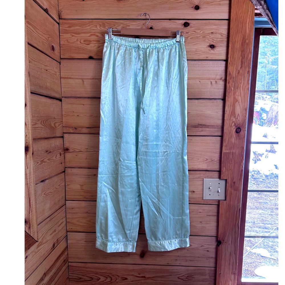 Carroll Reed Mint Green Satin‎ Pajama Pants Drawstring Sleep Bottoms Small